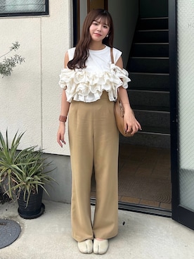 「LIAN（リアン）のフリルビスチェドッキングT（Tシャツ/カットソー）」を使った、maruさん（レディース・151cm）の夏コーディネート