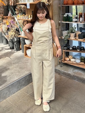 「アイテム（オールインワン・サロペット、ベージュ系）」を使った、maruさん（レディース・151cm）の夏コーディネート