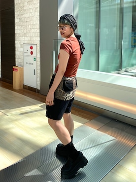 「アイテム（ローファー）」を使った、サトエリさん（レディース・155cm・30代）の夏コーディネート