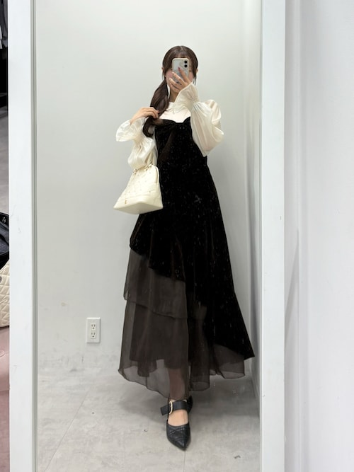 新品 NICE CLAUP オケージョン ベロアリボン異素材ロングワンピース