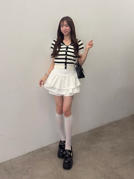 「one after another NICE CLAUP（ワンアフターアナザーナイスクラップ）のセーラー襟ニット（ニット/セーター、ブラック系）」を使った、うるし🎀さん（レディース・159cm）の春コーディネート