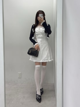 「one after another NICE CLAUP（ワンアフターアナザーナイスクラップ）のキルティングハーフムーンミニバッグ（ショルダーバッグ、ブラック系）」を使った、うるし🎀さん（レディース・159cm）の春コーディネート