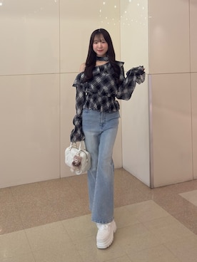 「one after another NICE CLAUP（ワンアフターアナザーナイスクラップ）の2WAYワンショルブラウス（シャツ/ブラウス、その他）」を使った、うるし🎀さん（レディース・159cm）の春コーディネート