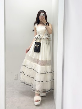 「one after another NICE CLAUP（ワンアフターアナザーナイスクラップ）の【Tulle Collection】チュールビスチェ（タンクトップ、ホワイト系）」を使った、うるし🎀さん（レディース・159cm）の春コーディネート