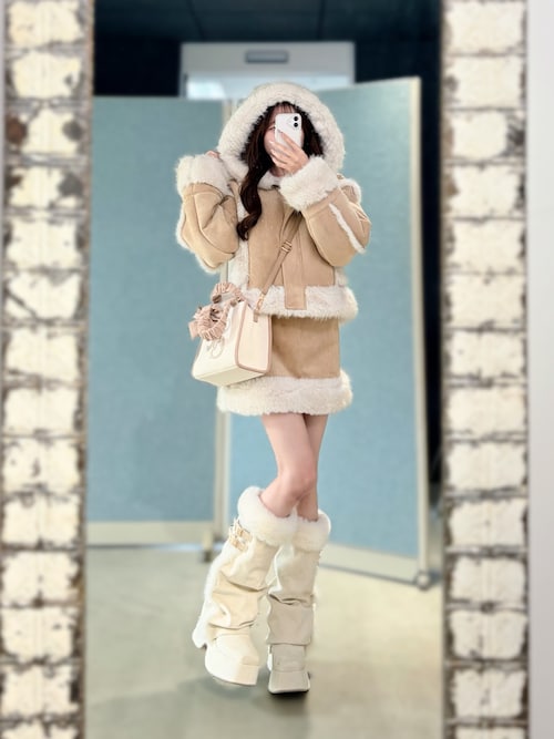 【セットアップ可能/スカート別売り】フェイクムートンコート