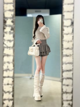 「one after another NICE CLAUP(ワンアフターアナザーナイスクラップ)のチャーム付きケーブルニット(ニット/セーター、ベージュ系)」を使った、うるしさん(レディース・159cm)の秋コーディネート