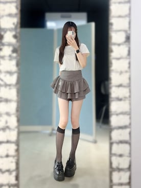 「one after another NICE CLAUP(ワンアフターアナザーナイスクラップ)のイニシャルビッグロゴ刺繍Tシャツ/リバイバル【ZOZO限定商品】(Tシャツ/カットソー、ホワイト系)」を使った、うるしさん(レディース・159cm)の夏コーディネート