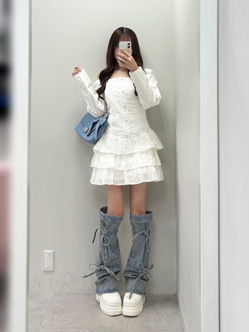 セール】【Denim Collection】レースアップティアードミニワンピース