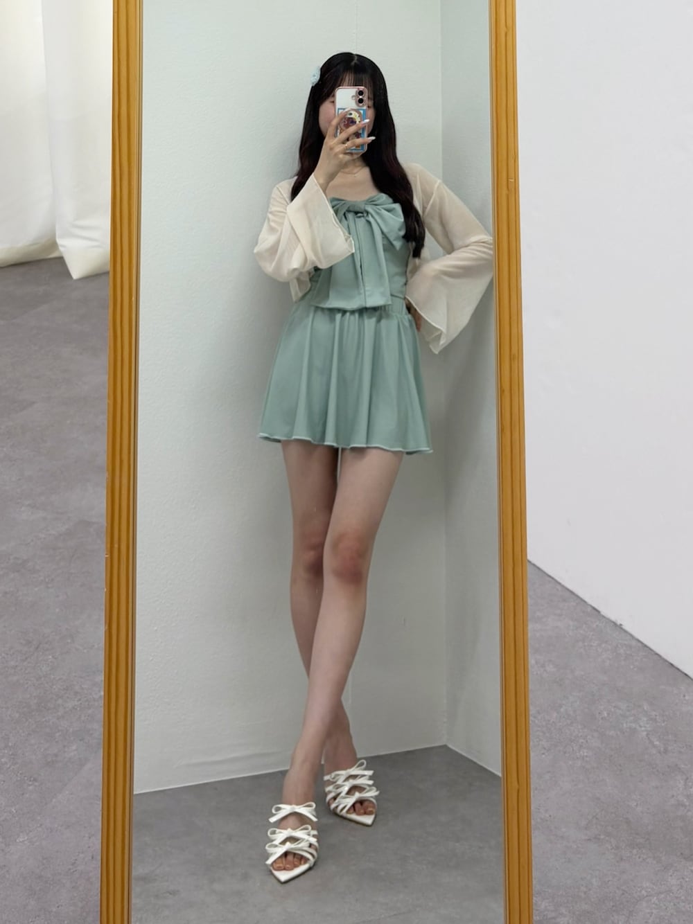 NICE CLAUP swimwearフロントリボン+シアーカーディガン NICE CLAUP swimwearフロントリボン+シアーカーディガン one