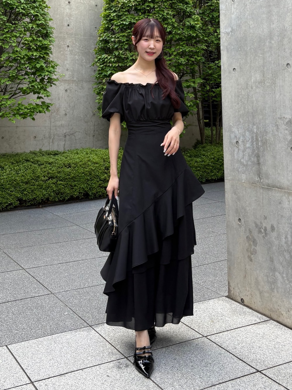 イレヘムティアードロングワンピース（リボン柄） イレヘムティアードロングワンピース（リボン柄）