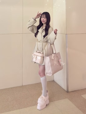 「one after another NICE CLAUP（ワンアフターアナザーナイスクラップ）の【S/Mサイズ展開】ベルト付きトレンチコート（トレンチコート、ホワイト系）」を使った、うるし🎀さん（レディース・159cm）の春コーディネート