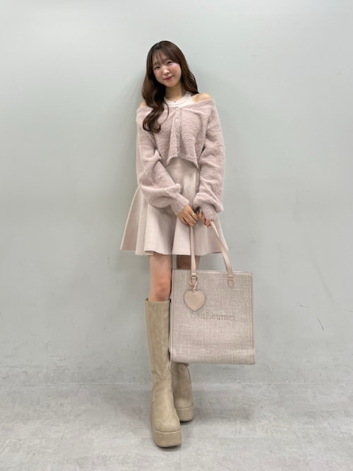 S/Mサイズ展開】2wayフェザーカーデSET後ろリボンニットミニワンピ