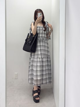 「one after another NICE CLAUP（ワンアフターアナザーナイスクラップ）の肩リボンティアードキャミワンピース（ワンピース、その他）」を使った、うるし🎀さん（レディース・159cm）の春コーディネート