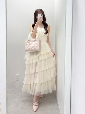 「one after another NICE CLAUP（ワンアフターアナザーナイスクラップ）の【premium order】ティアードロングワンピース（ワンピース、ホワイト系）」を使った、うるし🎀さん（レディース・159cm）の春コーディネート