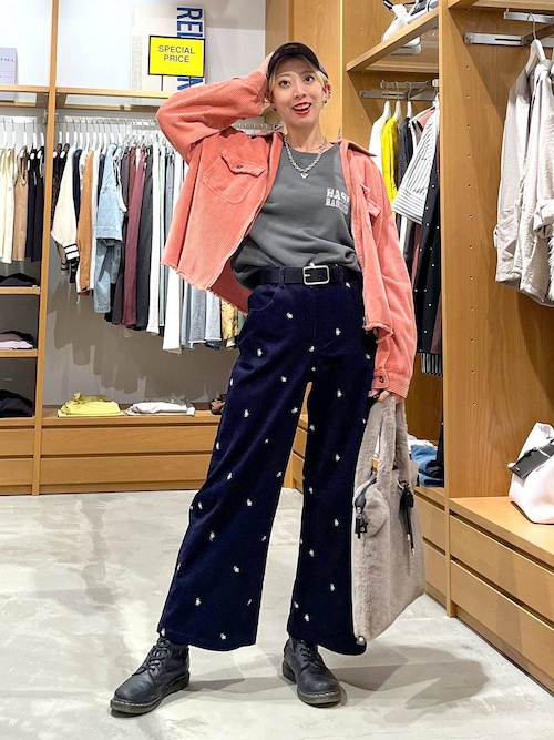 ネイビー コーデュロイパンツ ロゴ刺繍 BAYFLOW（ベイフロー） パンツ