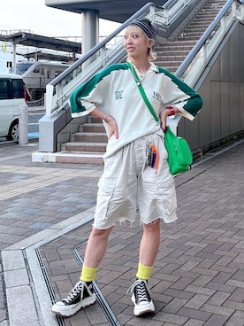 「ニット帽」｜「アイテム（財布/小物）」を使った、TAMUさん（レディース・171cm）の夏コーディネート