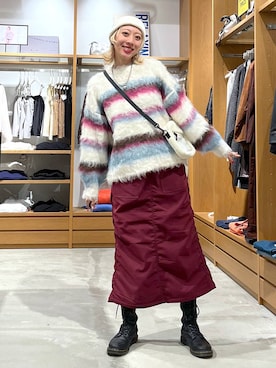 「BAYFLOW（ベイフロー）の[ストレッチ入り]裏起毛ベイカースカート（スカート）」を使った、TAMUさん（レディース・171cm）の冬コーディネート