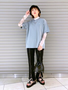 「PBLIM（ページボーイリム）の【PAGEBOYLIM】シアータートルインナー（Tシャツ/カットソー）」を使った、TAMUさん（レディース・172cm）の夏コーディネート