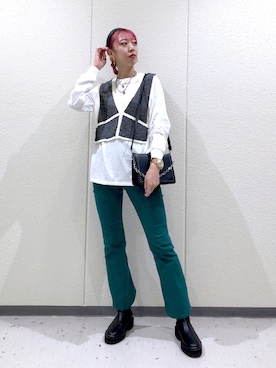 「PAGEBOY（ページボーイ）のチェーンスタッズショルダー（ショルダーバッグ）」を使った、TAMUさん（レディース・172cm）の秋コーディネート