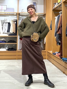 「アイテム（帽子、ブラウン系）」を使った、TAMUさん（レディース・171cm）の冬コーディネート