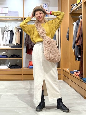 「アイテム（帽子、ブラウン系）」を使った、TAMUさん（レディース・171cm）の冬コーディネート