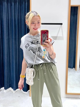 「BAYFLOW（ベイフロー）のビーズミニショルダーバッグ（ショルダーバッグ、シルバー系）」を使った、TAMUさん（レディース・171cm）の夏コーディネート