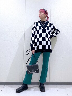 「PAGEBOY（ページボーイ）のチェーンスタッズショルダー（ショルダーバッグ）」を使った、TAMUさん（レディース・172cm）の秋コーディネート