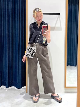 「BAYFLOW（ベイフロー）のビーズミニショルダーバッグ（ショルダーバッグ、シルバー系）」を使った、TAMUさん（レディース・171cm）の夏コーディネート