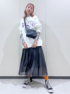 「PBLIM（ページボーイリム）の【PAGEBOYLIM】シアータートルインナー（Tシャツ/カットソー）」を使った、TAMUさん（レディース・171cm）の春コーディネート