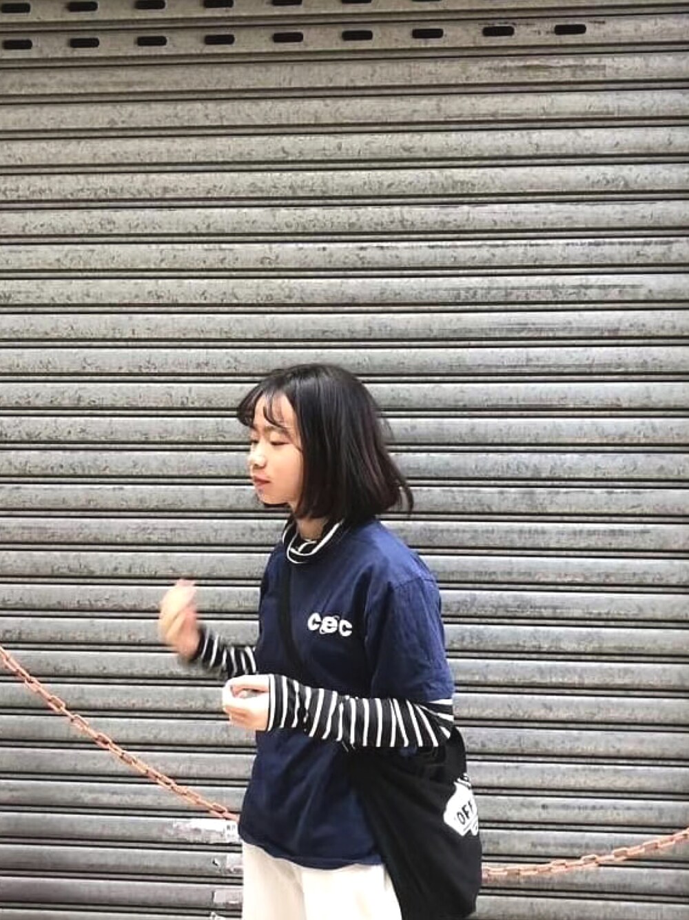「ootd」｜「chancechanceのアイテム（Tシャツ/カットソー、ブルー系）」を使った、汐萌さん（レディース・150cm）の夏コーディネートの1枚目の写真