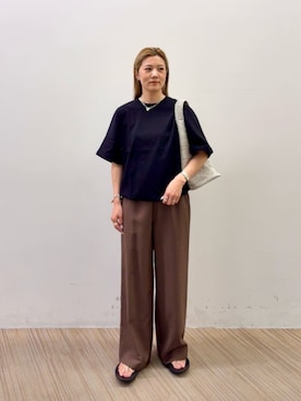 「BEAUTY&YOUTH UNITED ARROWS(ビューティーアンドユースユナイテッドアローズ)のヘム ドローストリング 5分袖 Tシャツ(Tシャツ/カットソー、ブラック系)」を使った、Shizuka Nakajimaさん(レディース・154cm)の春コーディネート