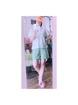 「via j（ヴィアジェイ）のアイテム（Tシャツ/カットソー）」を使った、やま あやさん（レディース・154cm）の夏コーディネート