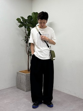 「CIAOPANIC TYPY（チャオパニックティピー）の【UNISEX】【全12色展開】メッセージプリント半袖Tee（Tシャツ/カットソー、ホワイト系）」を使った、ゆうしんさん（メンズ・167cm）の夏コーディネート