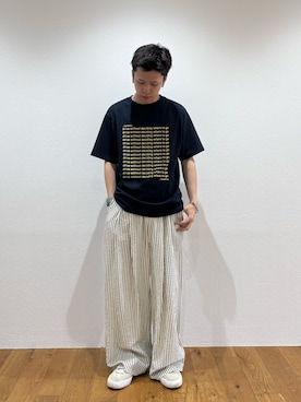 「CIAOPANIC TYPY（チャオパニックティピー）の【UNISEX】【全12色展開】メッセージプリント半袖Tee（Tシャツ/カットソー、ブルー系）」を使った、ゆうしんさん（メンズ・167cm）の夏コーディネート