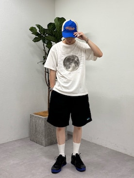 「CIAOPANIC TYPY（チャオパニックティピー）の【WEB限定】【UNISEX】ムーンクレーター＆アースロゴプリントTee（Tシャツ/カットソー、ホワイト系）」を使った、ゆうしんさん（メンズ・167cm）の夏コーディネート
