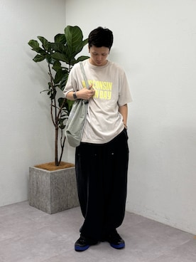 「CIAOPANIC TYPY（チャオパニックティピー）の【UNISEX】アシッドウォッシュ加工ロゴTEE（Tシャツ/カットソー、グレー系）」を使った、ゆうしんさん（メンズ・167cm）の夏コーディネート