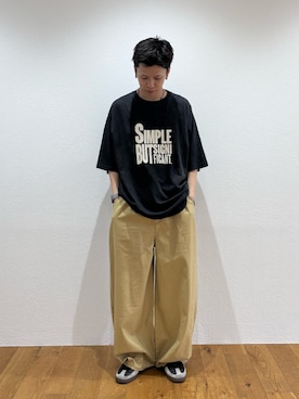 「CIAOPANIC TYPY（チャオパニックティピー）の【UNISEX】【プラスサイズあり】スラブ天竺ピグメントロゴTEE（Tシャツ/カットソー、ブラック系）」を使った、ゆうしんさん（メンズ・167cm）の夏コーディネート