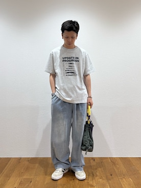 「CIAOPANIC TYPY（チャオパニックティピー）の【UNISEX】【WEB限定】宇宙人プリントTシャツ（Tシャツ/カットソー、グレー系）」を使った、ゆうしんさん（メンズ・167cm）の夏コーディネート