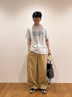 「CIAOPANIC TYPY（チャオパニックティピー）の【UNISEX】【プラスサイズあり】ポコポコメッセージロゴTEE（Tシャツ/カットソー、グレー系）」を使った、ゆうしんさん（メンズ・167cm）の夏コーディネート