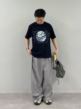 「CIAOPANIC TYPY（チャオパニックティピー）の【WEB限定】【UNISEX】ムーンクレーター＆アースロゴプリントTee（Tシャツ/カットソー）」を使った、ゆうしんさん（メンズ・167cm）の夏コーディネート