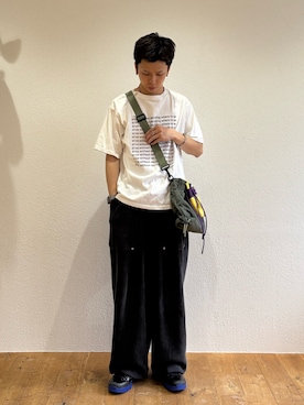 「CIAOPANIC TYPY（チャオパニックティピー）の【UNISEX】【全12色展開】メッセージプリント半袖Tee（Tシャツ/カットソー、ホワイト系）」を使った、ゆうしんさん（メンズ・167cm）の夏コーディネート