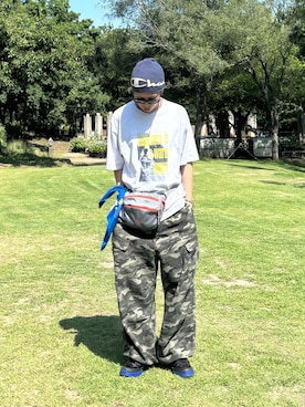 「CIAOPANIC TYPY（チャオパニックティピー）の【UNISEX】【プラスサイズあり】犬＆猫 アソートロゴプリントTee（Tシャツ/カットソー、グレー系）」を使った、ゆうしんさん（メンズ・167cm）の夏コーディネート