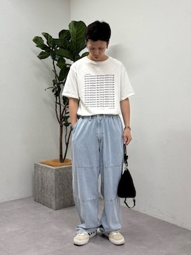 「CIAOPANIC TYPY（チャオパニックティピー）の【UNISEX】【全12色展開】メッセージプリント半袖Tee（Tシャツ/カットソー、ホワイト系）」を使った、ゆうしんさん（メンズ・167cm）の夏コーディネート