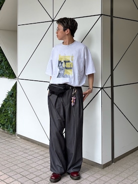 「CIAOPANIC TYPY（チャオパニックティピー）の【UNISEX】【プラスサイズあり】犬＆猫 アソートロゴプリントTee（Tシャツ/カットソー）」を使った、ゆうしんさん（メンズ・167cm）の夏コーディネート