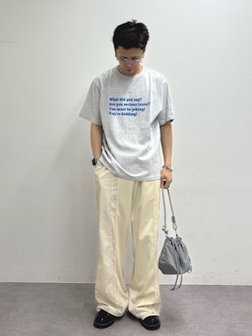 「CIAOPANIC TYPY（チャオパニックティピー）の【UNISEX】【プラスサイズあり】ポコポコメッセージロゴTEE（Tシャツ/カットソー、グレー系）」を使った、ゆうしんさん（メンズ・167cm）の夏コーディネート