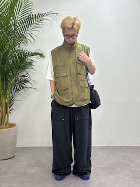 「CIAOPANIC TYPY（チャオパニックティピー）の【UNISEX】【シルエット調整可】ピグメント加工ワッフルイージーパンツ/WEB限定カラーあり（スウェットパンツ）」を使った、ゆうしんさん（メンズ・167cm）の秋コーディネート