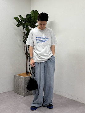 「CIAOPANIC TYPY（チャオパニックティピー）の【UNISEX】【プラスサイズあり】ポコポコメッセージロゴTEE（Tシャツ/カットソー、グレー系）」を使った、ゆうしんさん（メンズ・167cm）の夏コーディネート