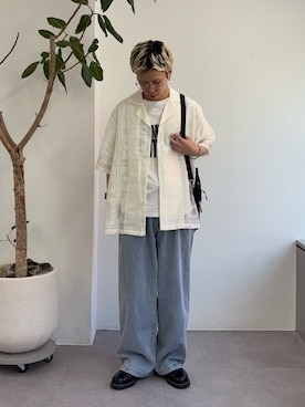 「CIAOPANIC TYPY（チャオパニックティピー）の【UNISEX】レース刺繍シャツ/WEB限定（シャツ/ブラウス、ホワイト系）」を使った、ゆうしんさん（メンズ・167cm）の春コーディネート