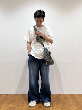 「CIAOPANIC TYPY（チャオパニックティピー）の【WEB限定】【UNISEX】ムーンクレーター＆アースロゴプリントTee（Tシャツ/カットソー）」を使った、ゆうしんさん（メンズ・167cm）の夏コーディネート