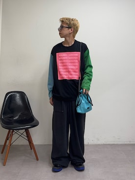 「SOUNDSGOOOOD（サウンズグッド）の【SOUNDS GOOOOD】ブロッキングメッシュロンT（Tシャツ/カットソー、ブラック系）」を使った、ゆうしんさん（メンズ・167cm）の夏コーディネート